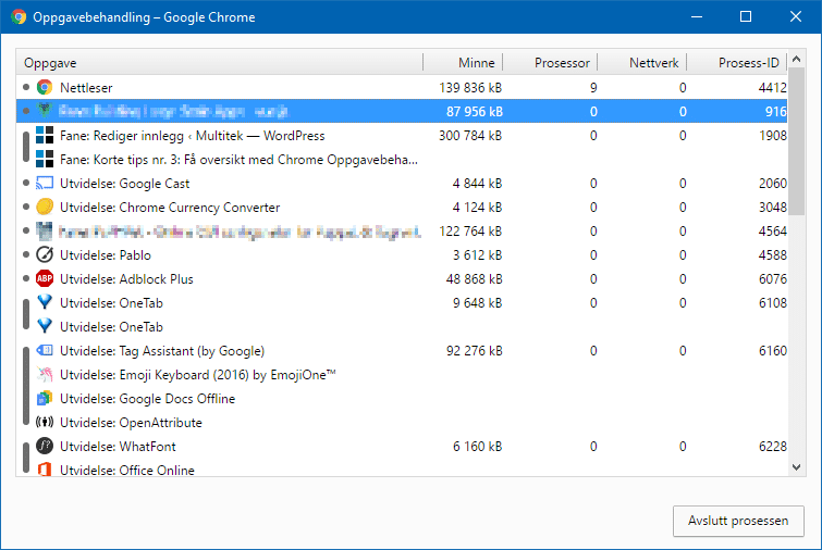 Den innebygde Chrome Oppgavebehandling