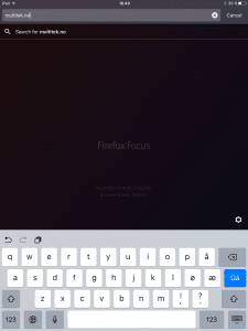 Tekstfeltet til Firefox Focus med tastatur
