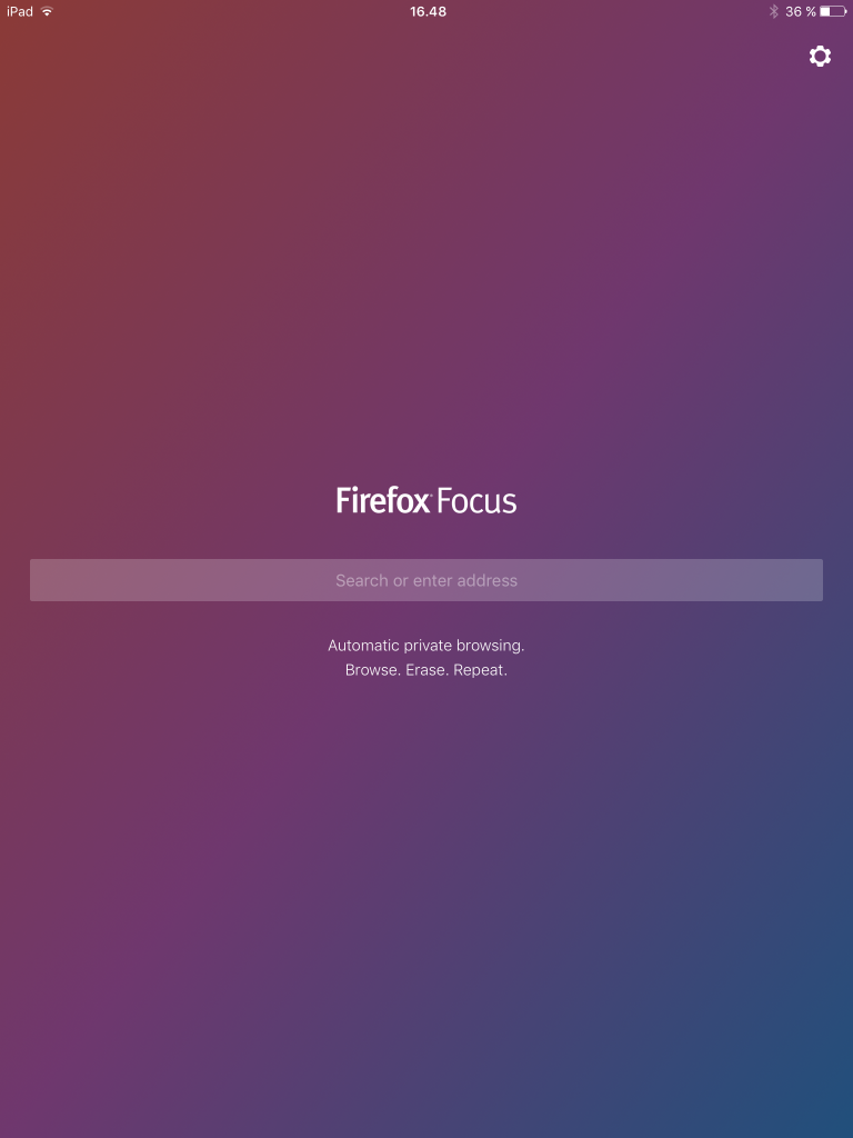 Firefox Focus sin hovedskjerm