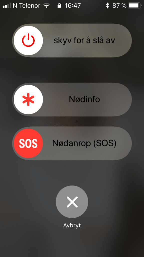 SOS-menyen i iOS 11
